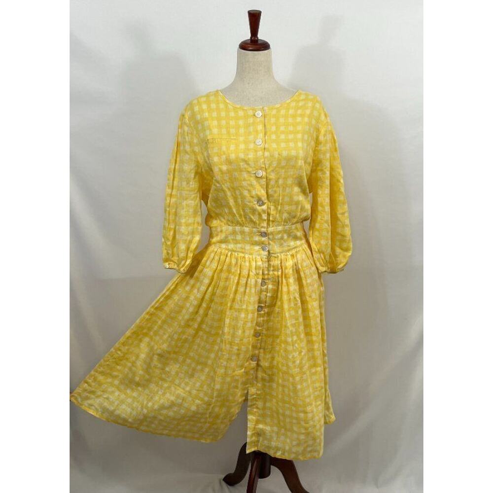 INNIKA CHOO Sz 3 L Linen Gingham Button Down Dress NWT